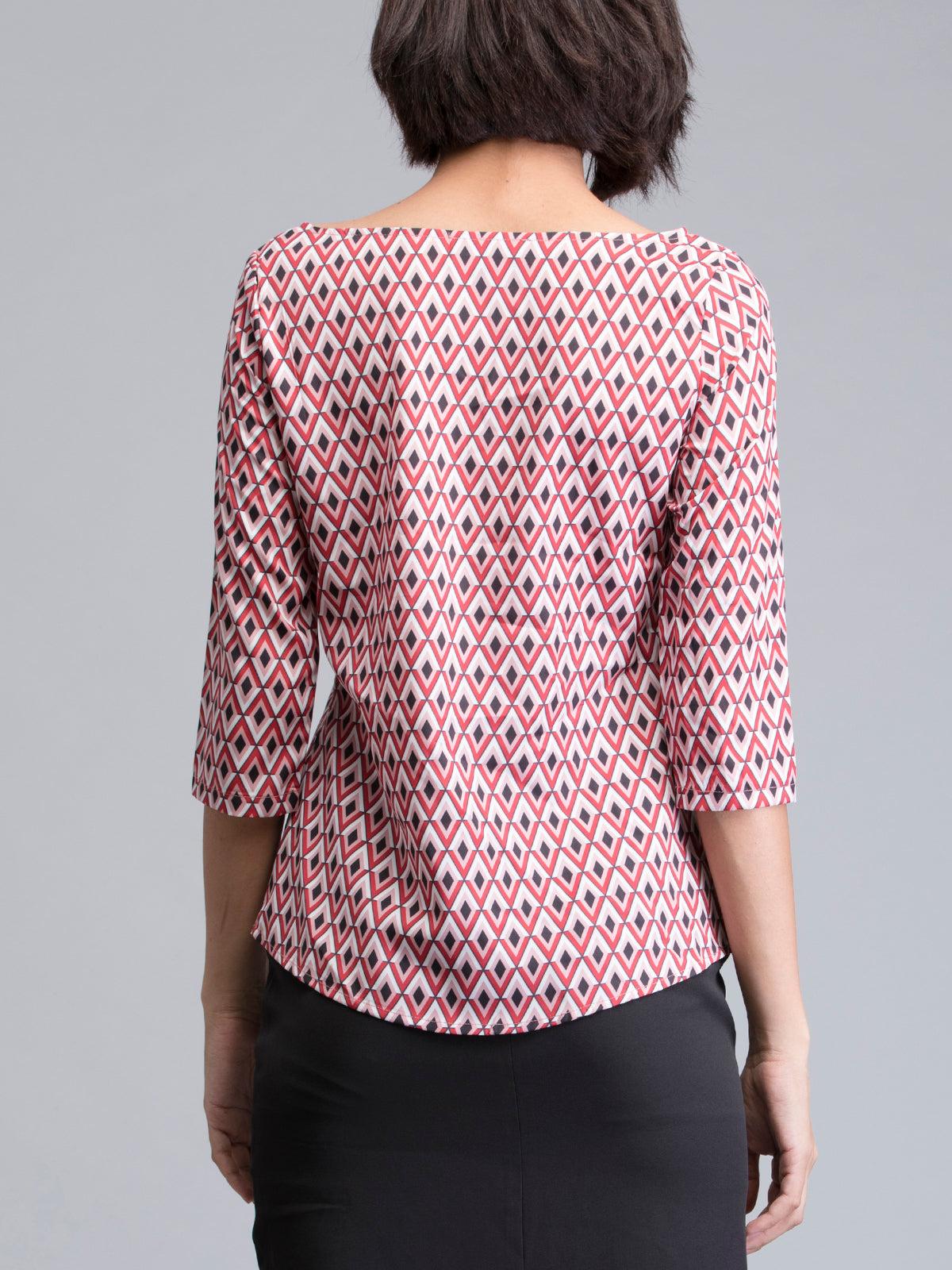 Boat Neck Geometric Print Top - Red| Formal Tops