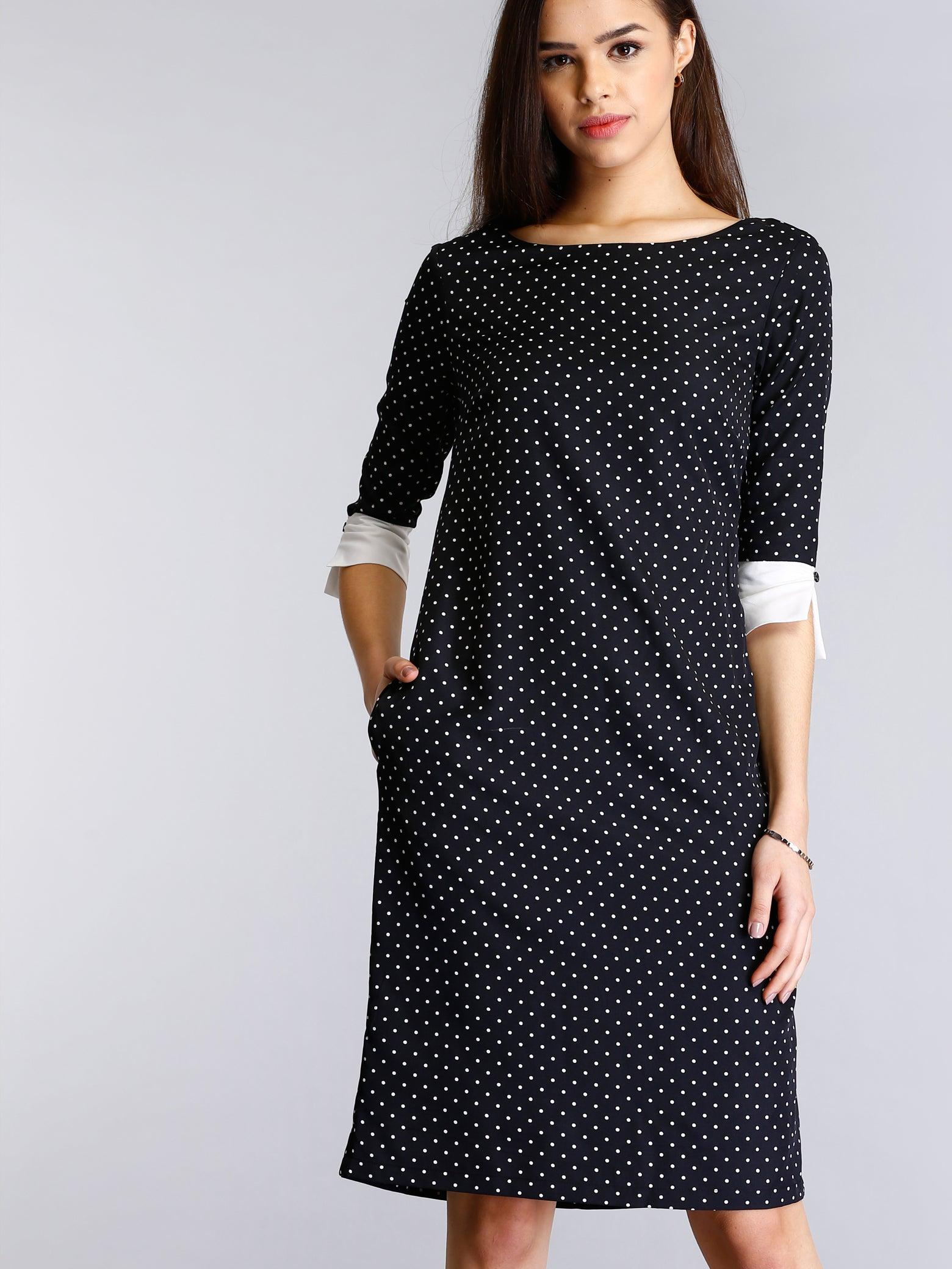 Colour Block Polka Dot Shift Dress - Black and White| Formal Dresses