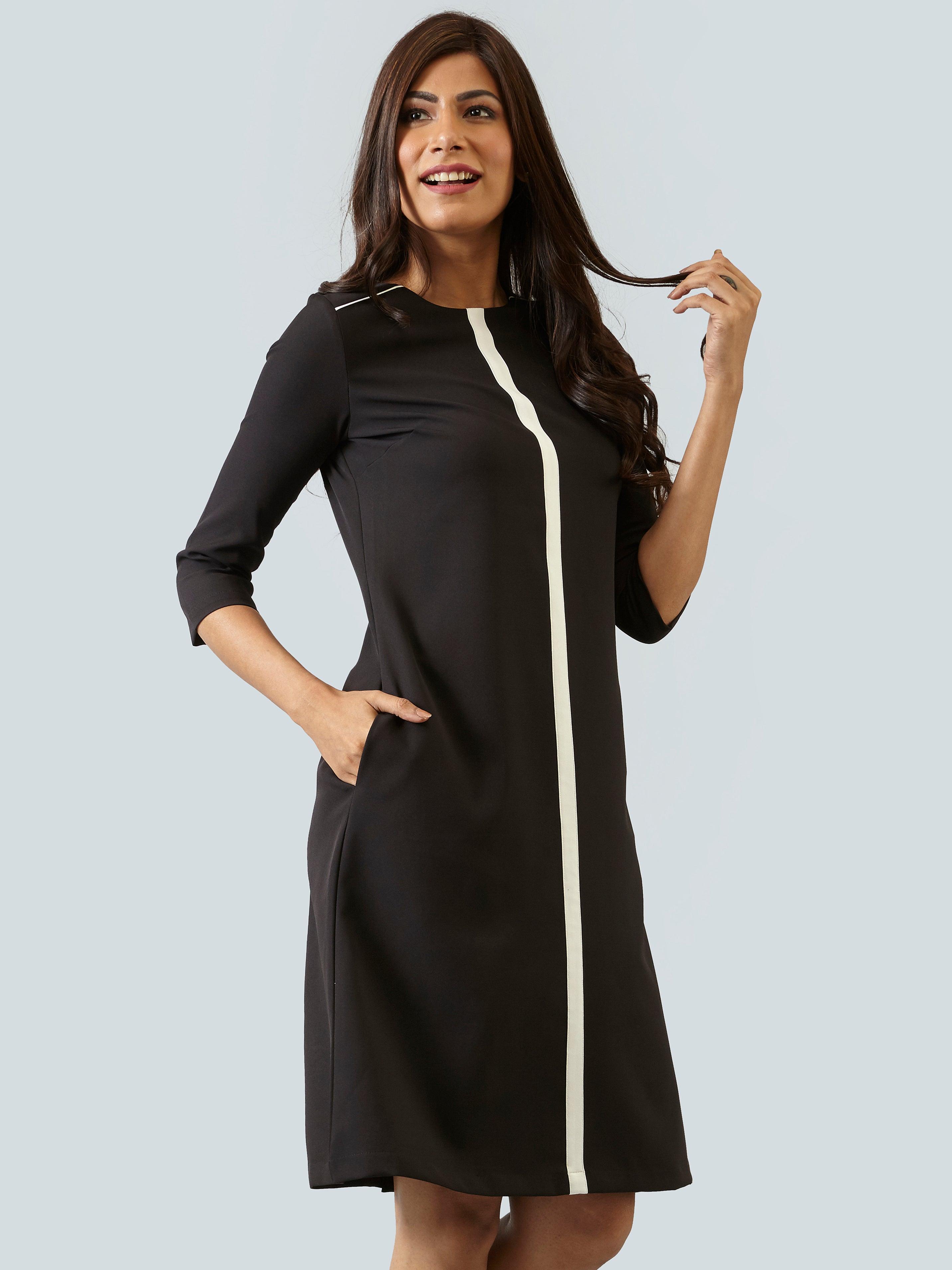 Round Neck Colour Block Shift Dress - Black| Formal Dresses