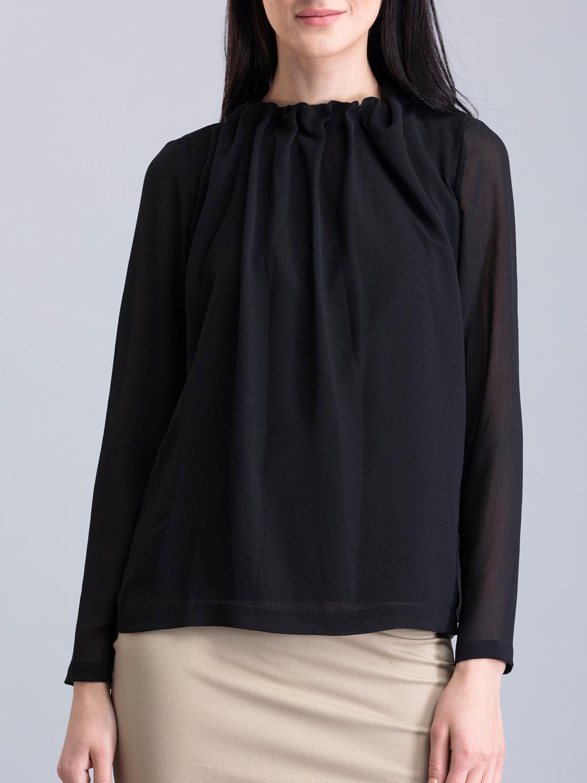 High Neck Pleated Top - Black| Formal Tops