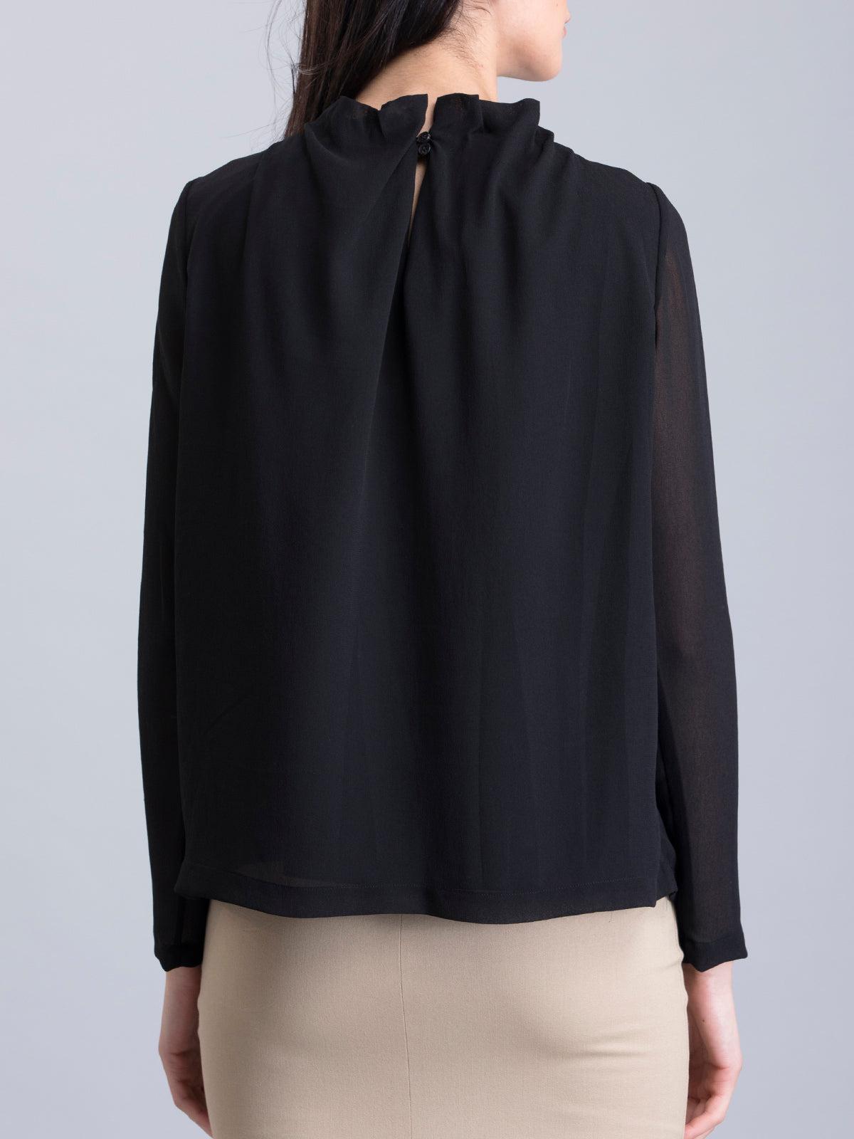 High Neck Pleated Top - Black| Formal Tops