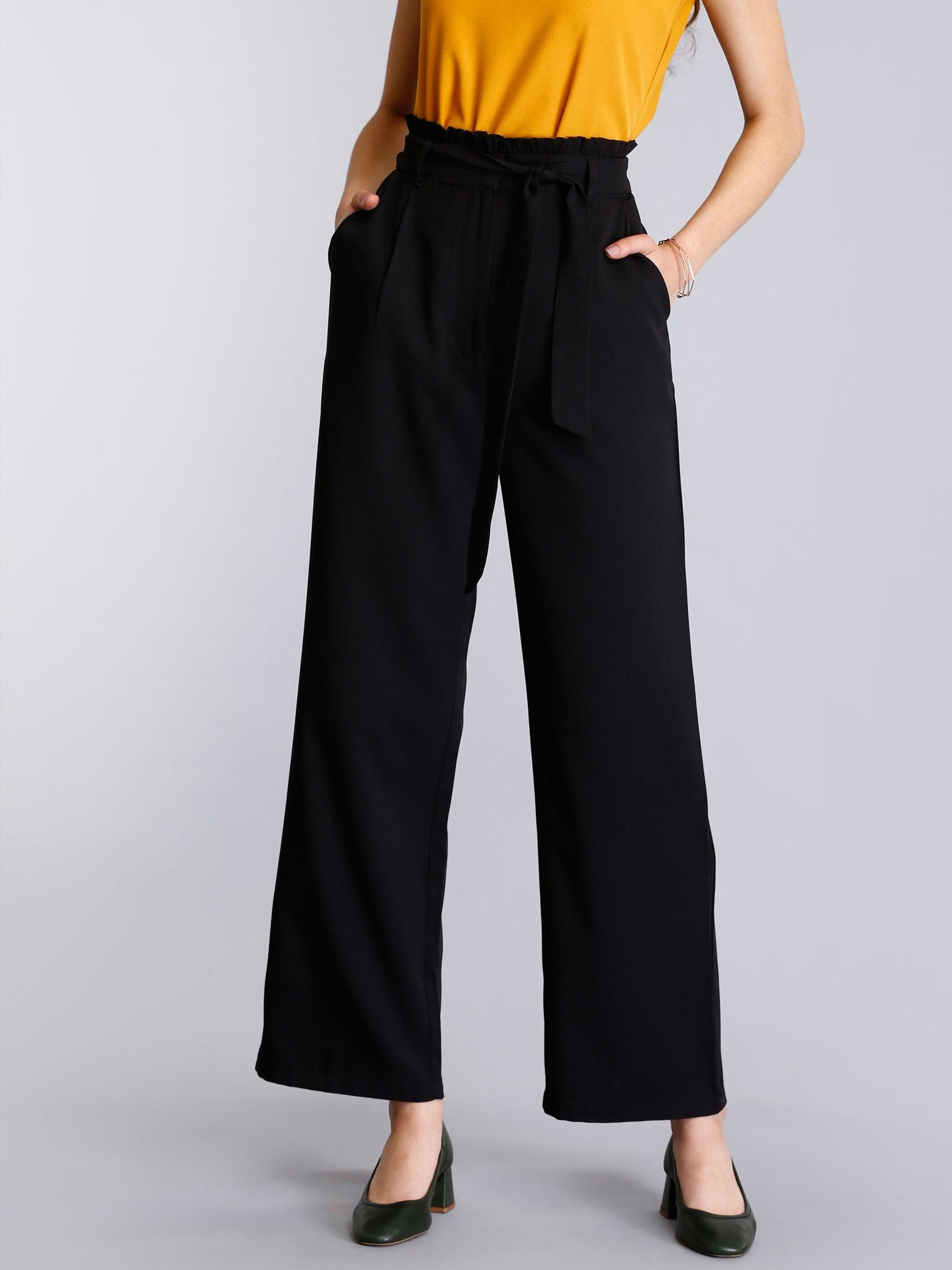 Paperbag Waist Tie Up Pants - Black| Formal Trousers