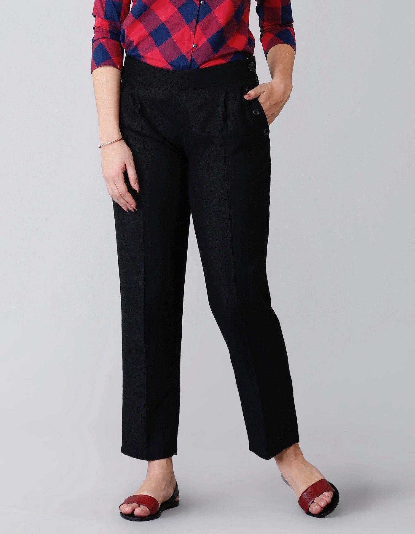 Pleated Cropped Pants - Black| Formal Trousers