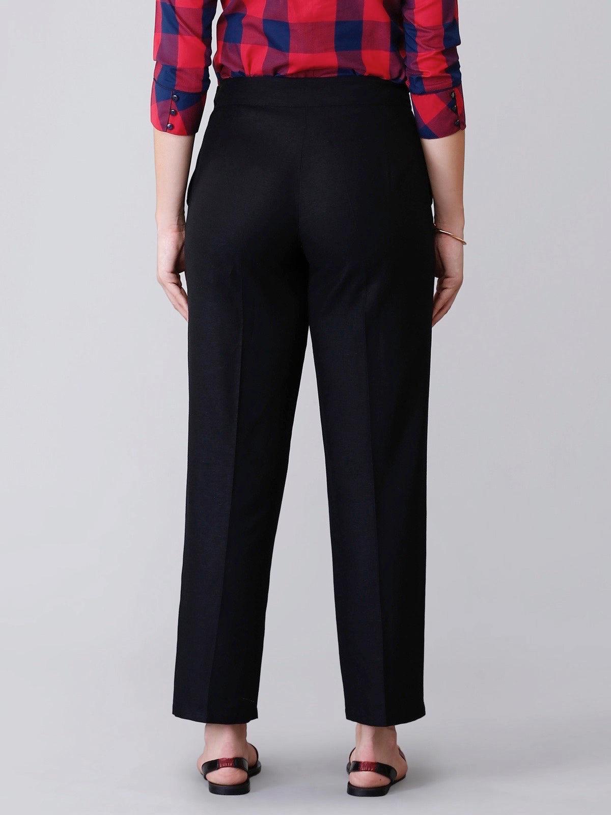Pleated Cropped Pants - Black| Formal Trousers