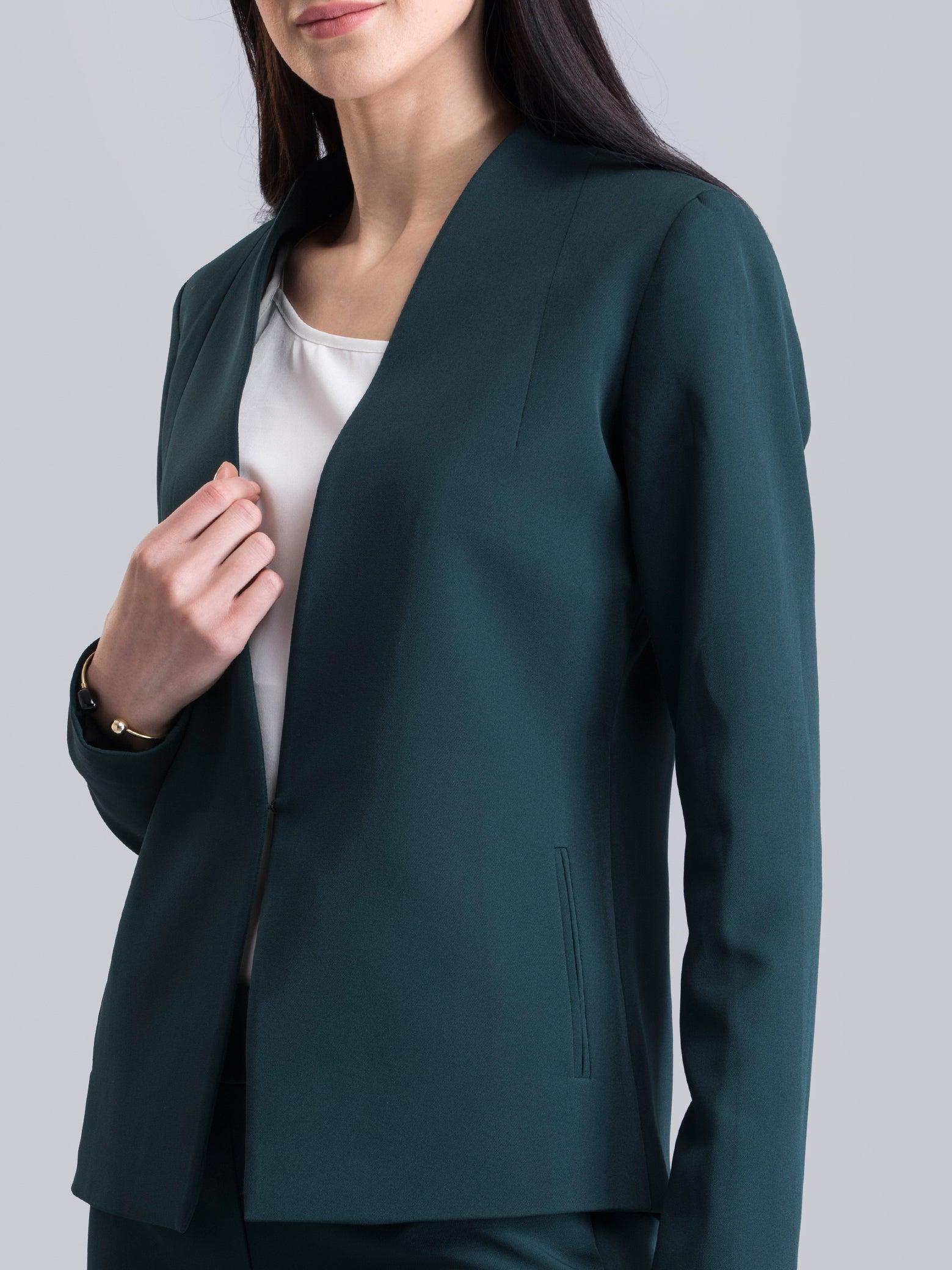 Stylish Hook Closure Jacket - Green| Formal Jackets