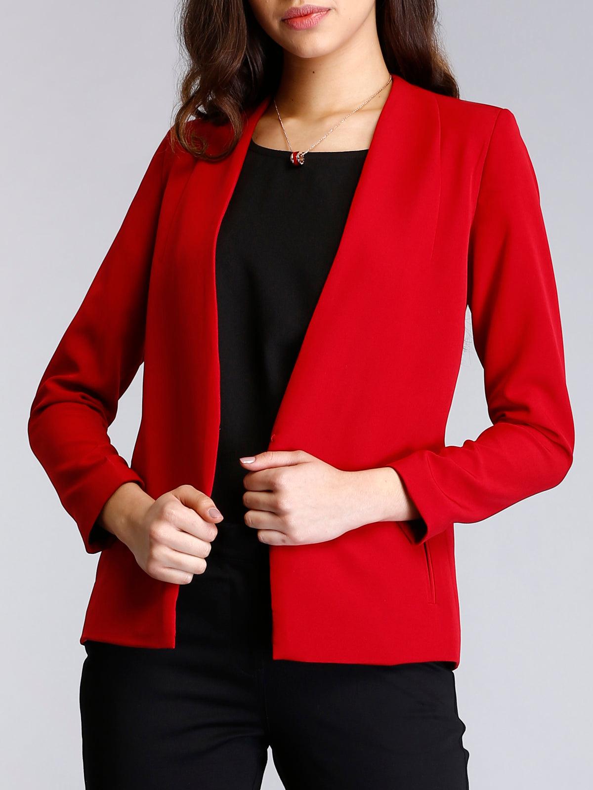 Stylish Jacket With Hook Closure - Red| Formal Jackets