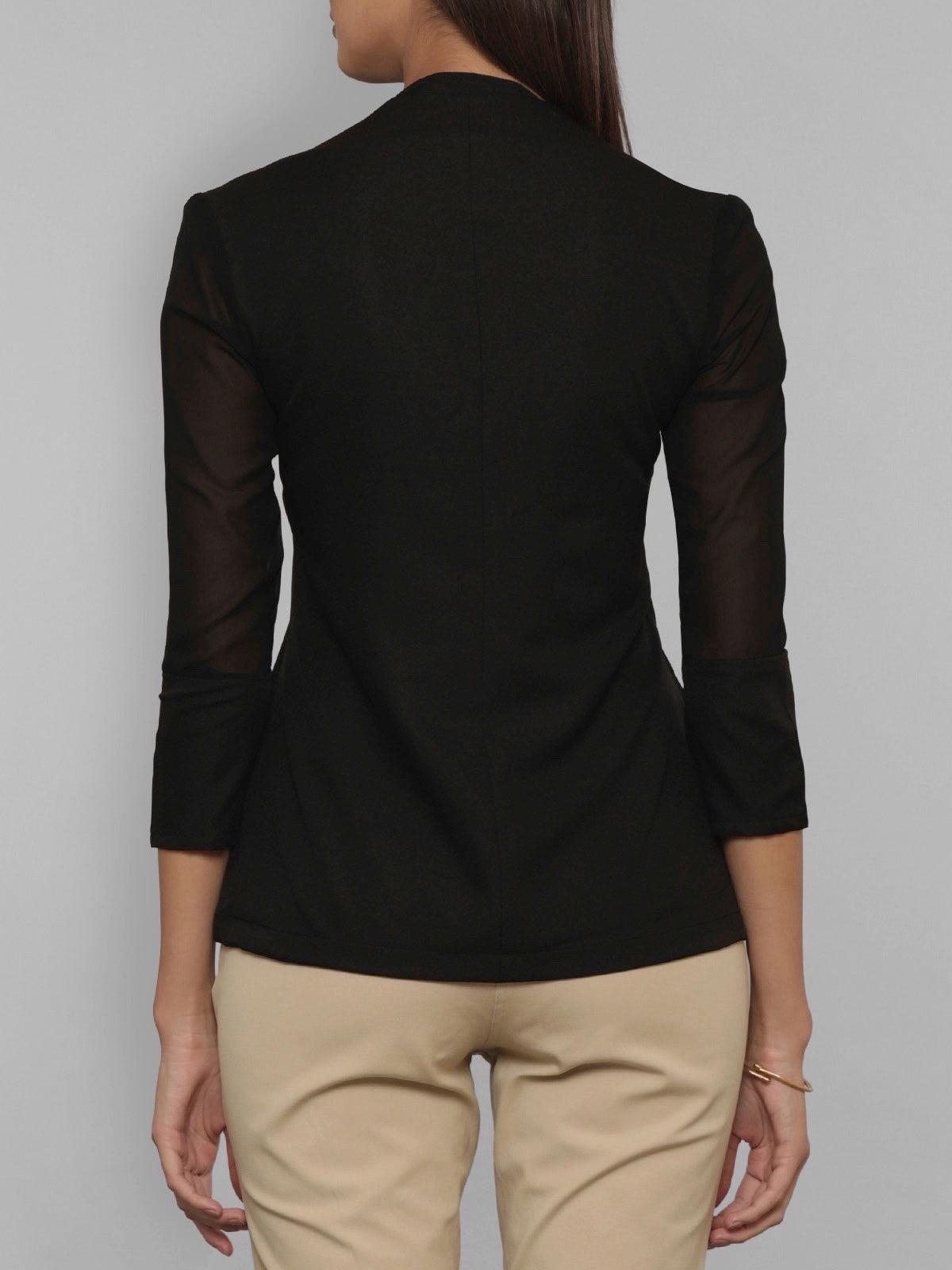 Front Slit Sheer Sleeve Top - Black| Formal Tops