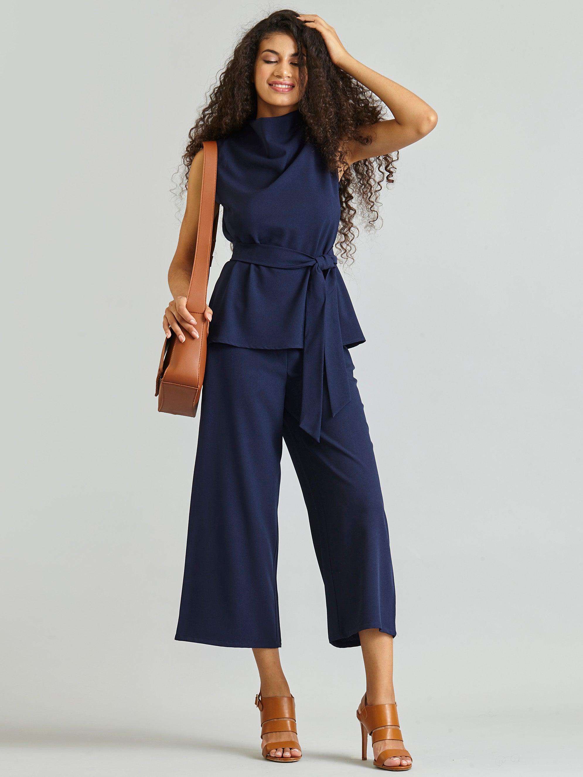 Side Zipper Culottes - Navy| Formal Trousers