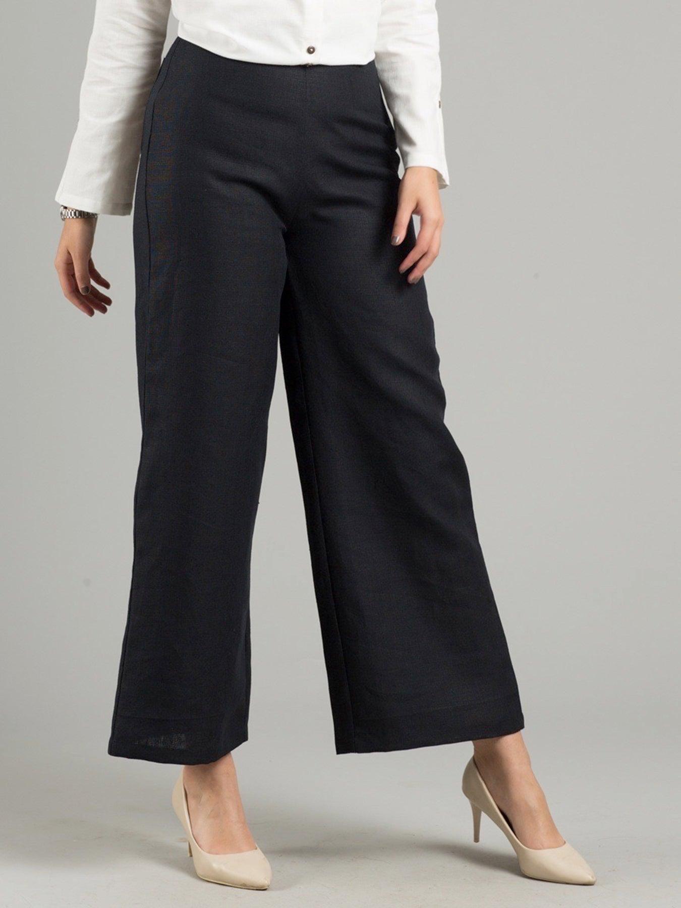 Linen Wide Leg Culottes With Belt - Black| Formal Trousers