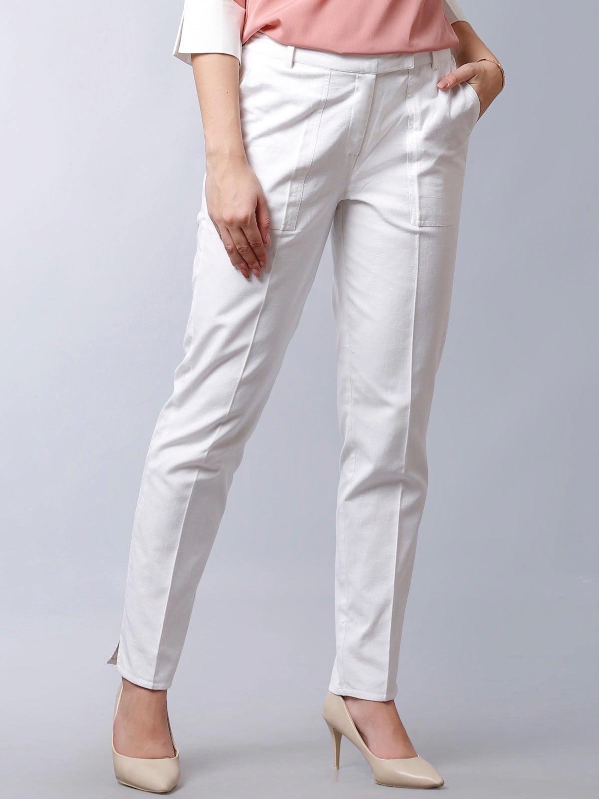 Straight Fit Trousers - White| Formal Trousers
