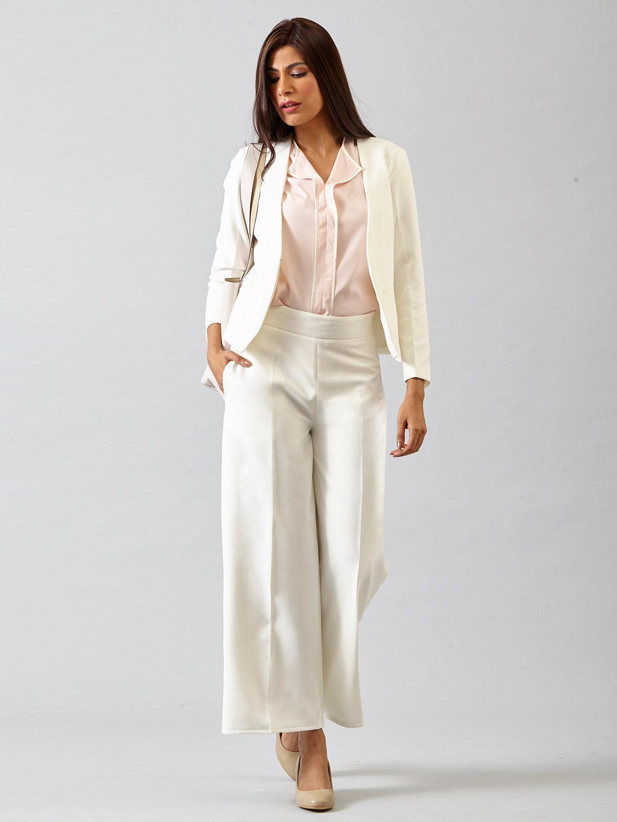 High Waist Wide Leg Trousers - Off White| Formal Trousers