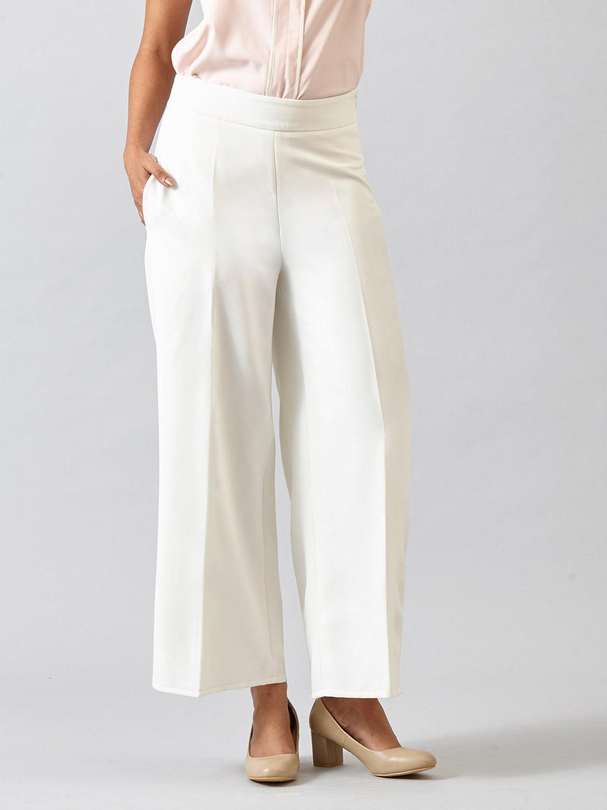 High Waist Wide Leg Trousers - Off White| Formal Trousers