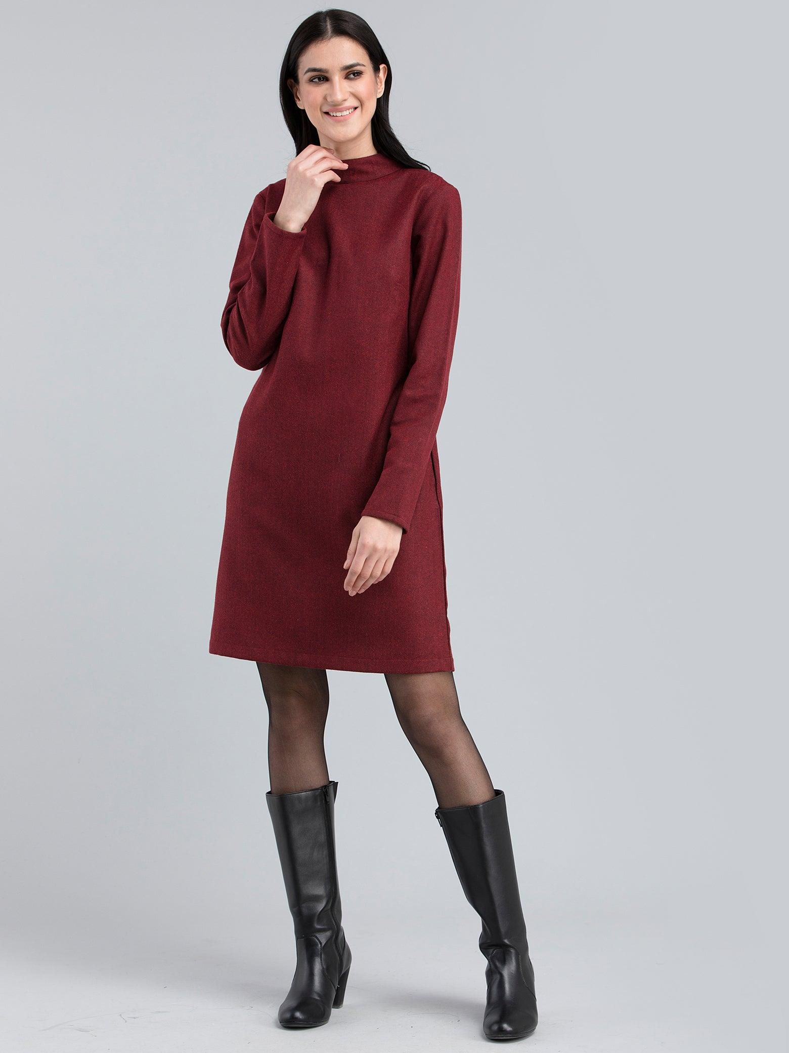 Tweed Collared Shift Dress - Red| Formal Dresses