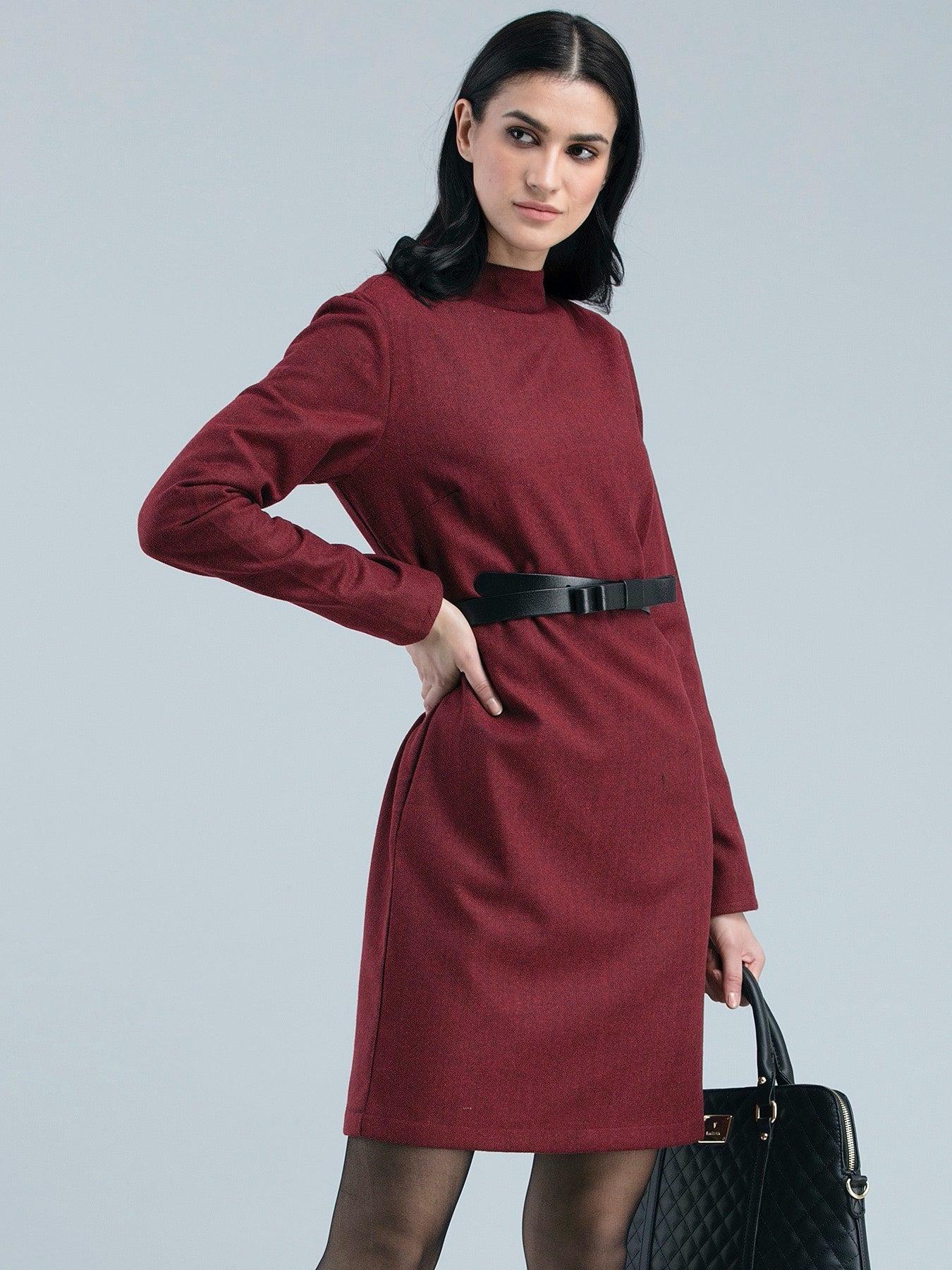 Tweed Collared Shift Dress - Red| Formal Dresses